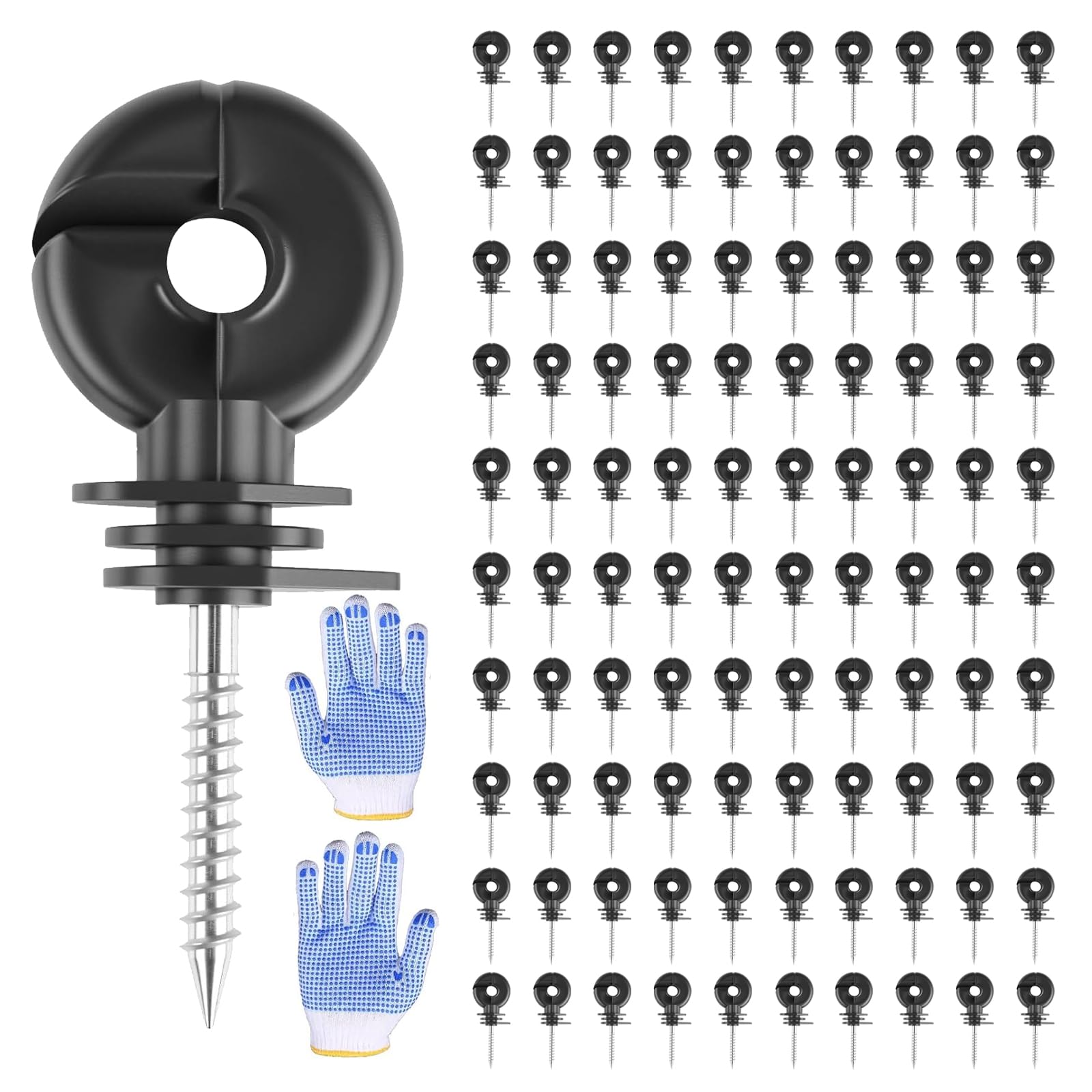 100 Pezzi Isolatori ad Anello per Recinto Elettrico con Adattatore | Isolatori a Vite per Pali in Legno, Materiale PP+PE Resistente, per Recinti Animali e Cavalli