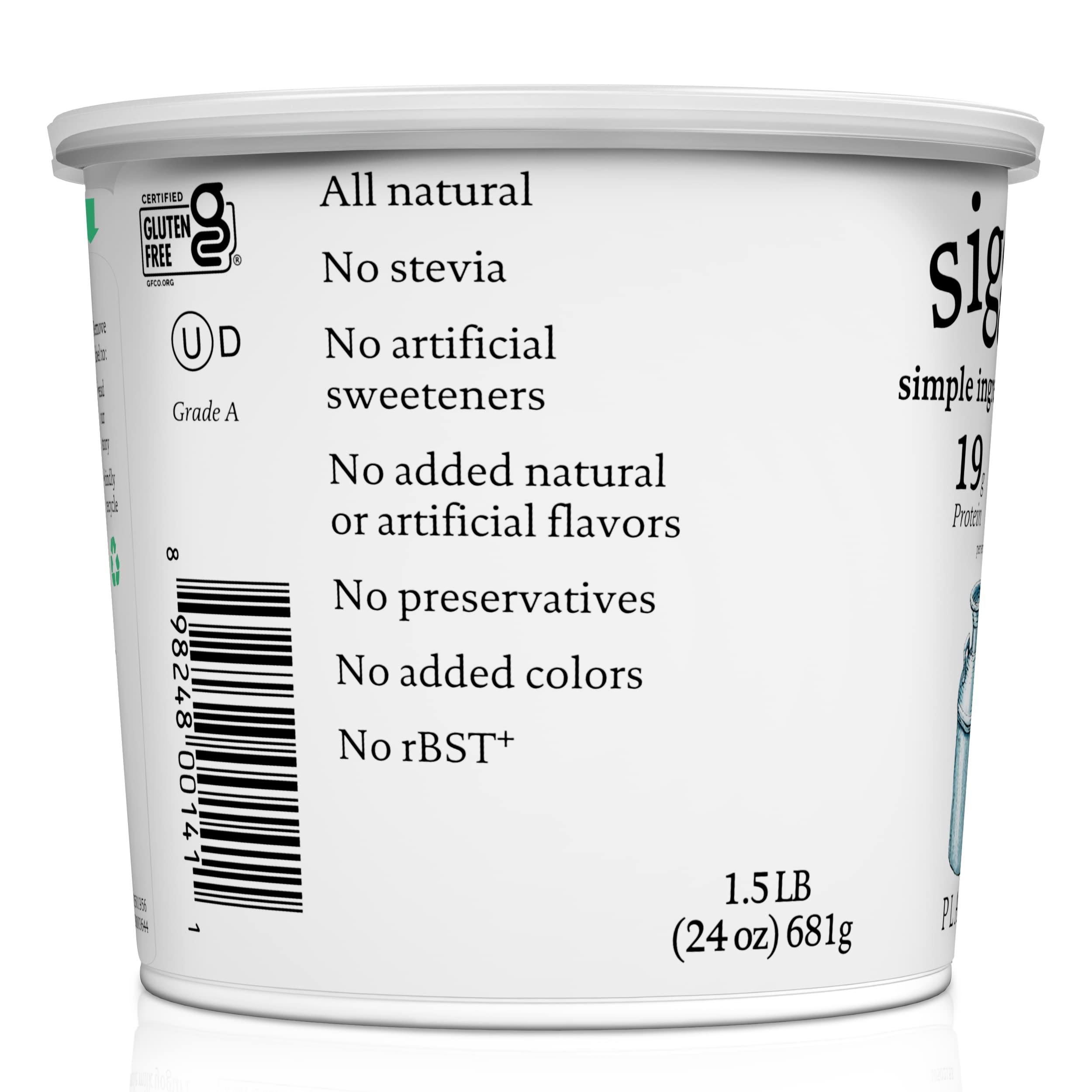siggis Icelandic Strained Nonfat Yogurt Plain 24 oz Multiserving Container Thick Protein-Rich Yogurt Snack — view 8