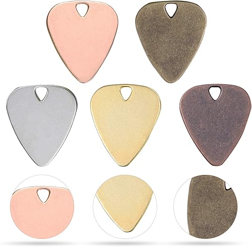 Miniatura 6 de 20 dijes para púa de guitarra con agujero, aleación de zinc, grabable, para ukelele, guitarra acústica eléctrica, bajo, collar musical mixto de color