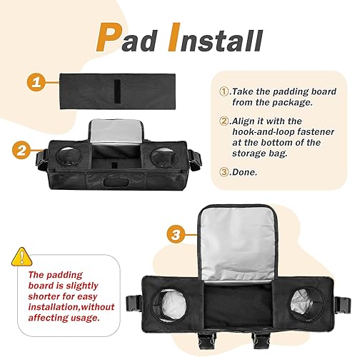 Miniatura 6 de Organizador de cochecito de consola para padres de 2 o 4 plazas, consola acolchada para padres con hebillas y bolsillo principal grande de