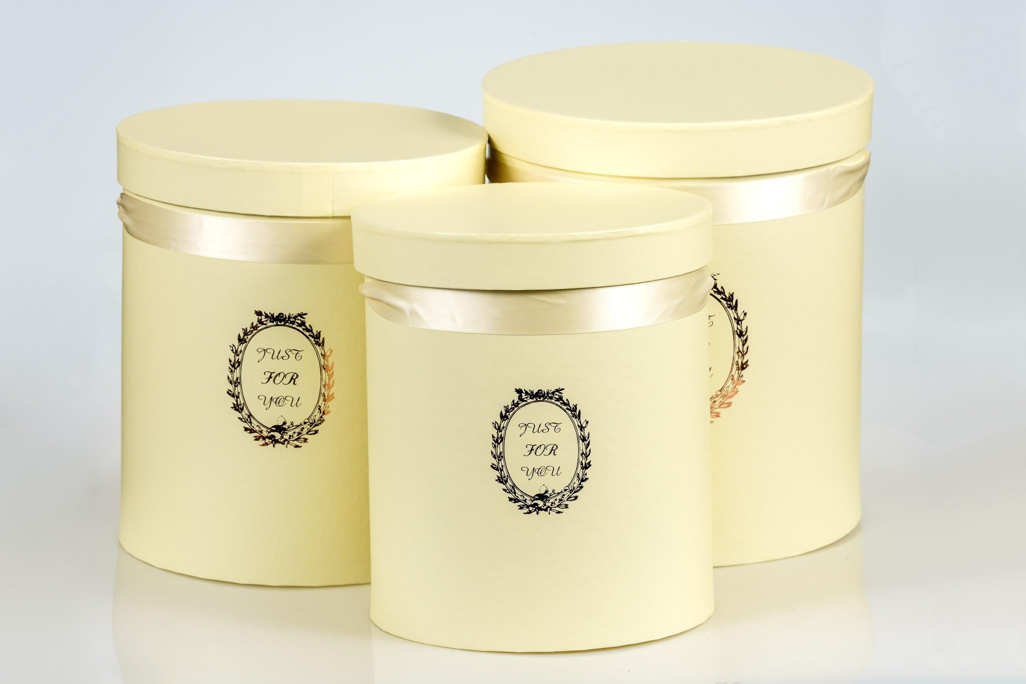Set of 3 round decoration boxes, Just For You, hat box, storage box, gift box, flower box (Ivory)