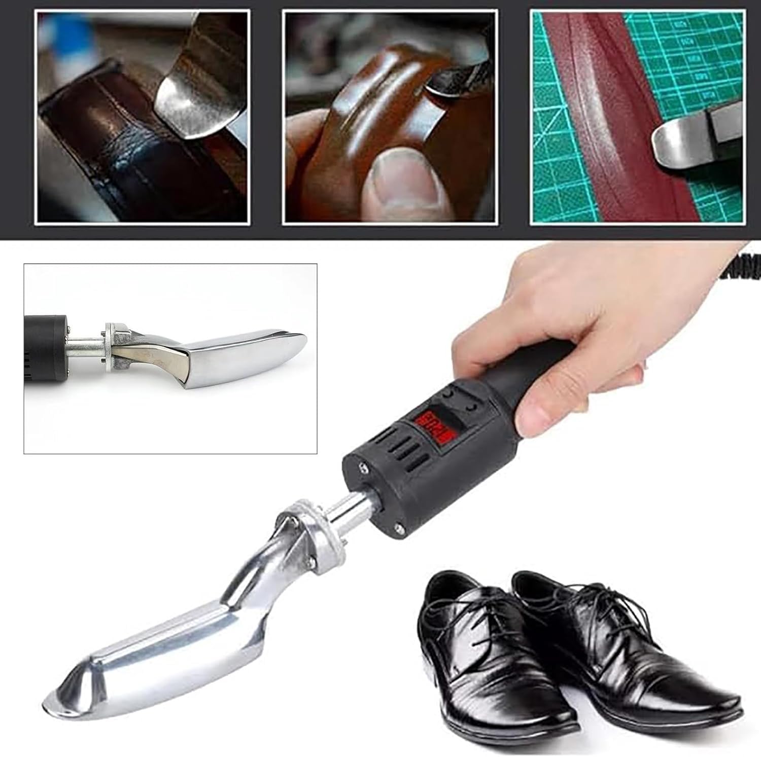 Mini plancha eléctrica con pantalla digital, prensa de calor de mano de temperatura ajustable de 50 a 300 °C para manualidades, reparación de cuero, eliminación de arrugas en zapatos y bolsas