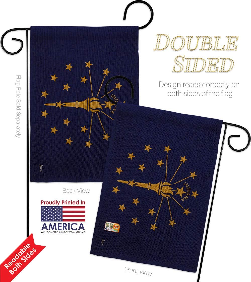 Indiana Burlap Garden Flags Pack Americana States USA American Territories Republic Country Particular Area Support Our Troops Small Decorative Gift Yard House Banner Double-Sided Made In 13 X 18.5
