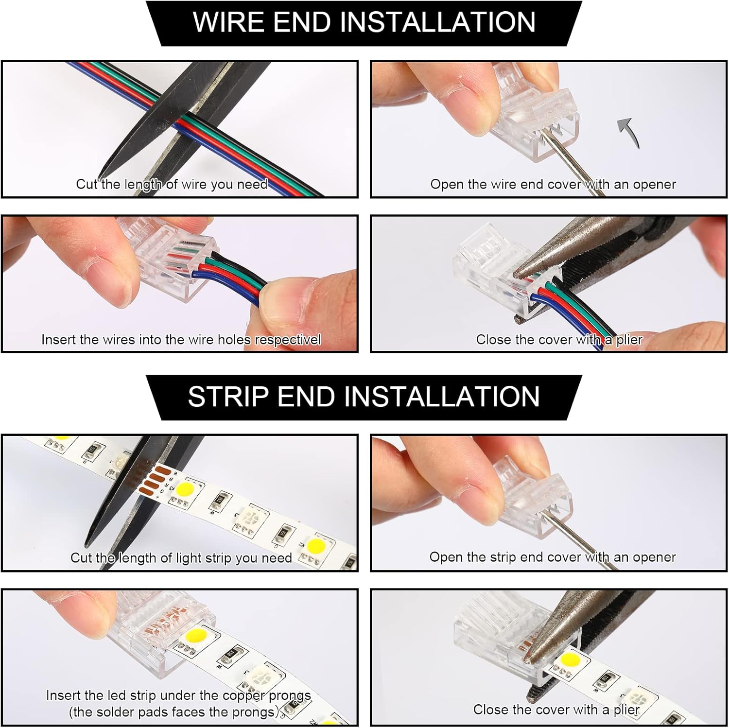 Zhengmy 10 Pack 4 Pin 10 mm Solderless LED Strip Light Connectors, Track Lighting Connectors for Waterproof RGB LED Strip Lights 16.4 ft Conductor Extension Cable with Screwdriver(4 Pin)