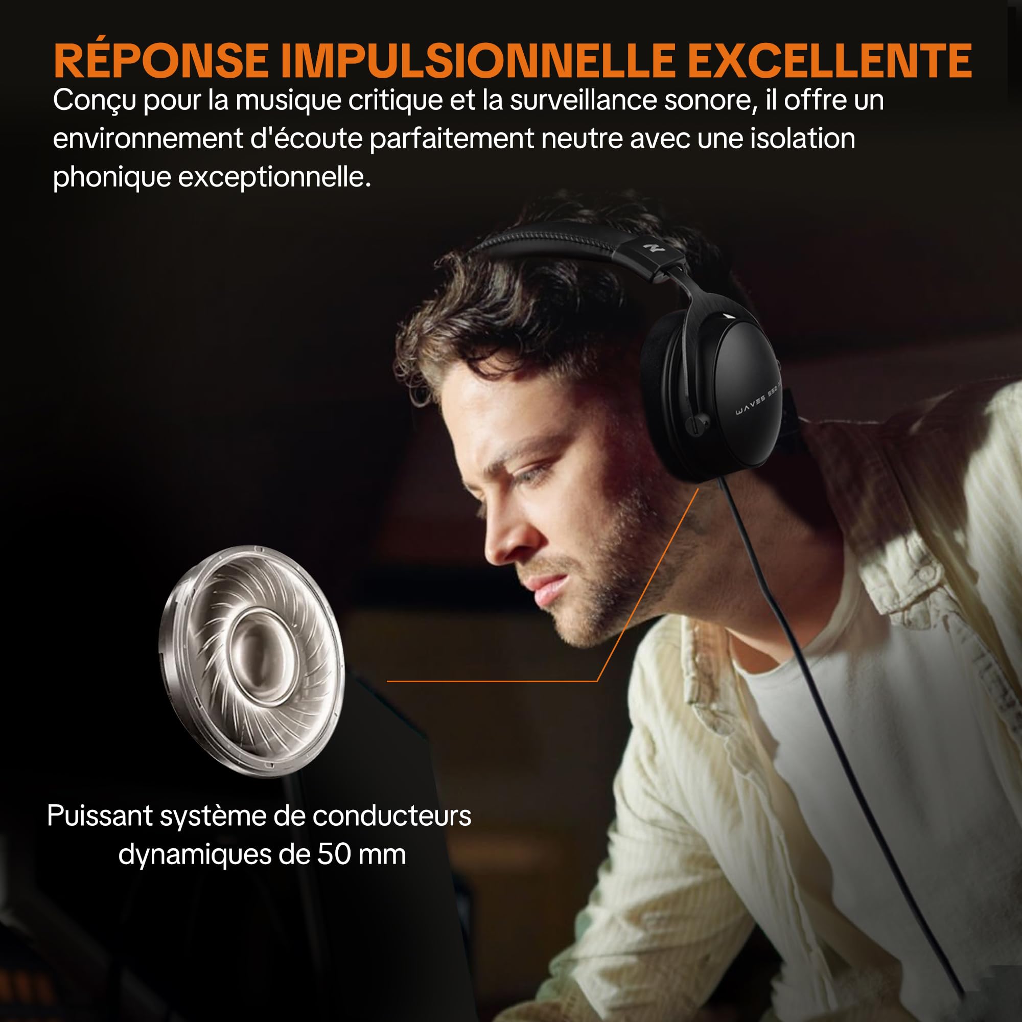 talomen W550X Casque Studio Professionnel, Casque Audio Over-Ear Fermé avec Coussins en Cuir & Velours et Câbles Détachables, pour Enregistrement, Mixage, Mastering, DJ Monitoring, Gaming