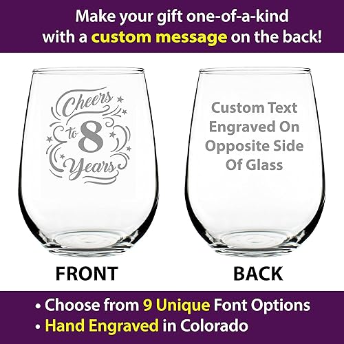Miniatura 6 de Cheers to 8 Years - Stemless Wine Glass Gifts for Women & Men - 8th Anniversary Party Decor - Large 17 Oz Glasses