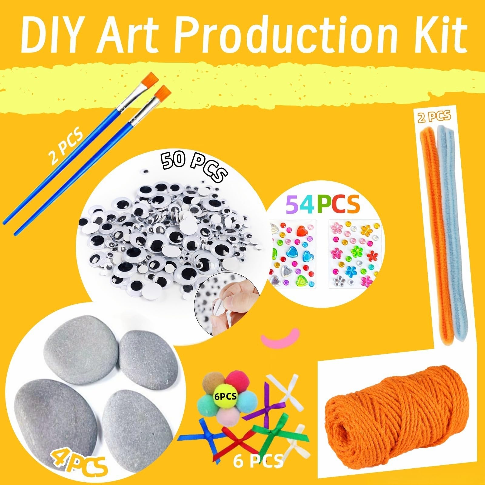 MSACC 125PCS Rock Painting DIY Kit, Arts and Crafts for Girls Boys Rocks Tween Gift Art Set, Craft Kits with Gem Stickers Googly Eyes Paintbrushes DIY Twisting Stick Mini Bows Yarn Pom Pom Balls