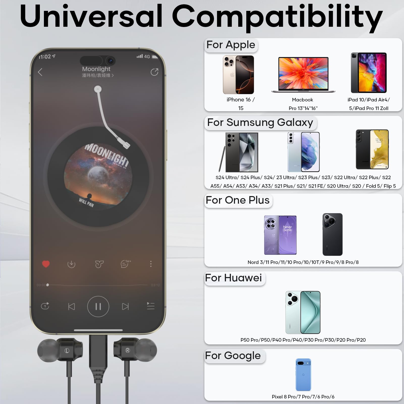 Écouteurs USB C pour Samsung Galaxy S23 S22 Ultra S24 S21 A53 A33 5G,HiFi Stéréo Magnétique Ecouteurs Filaire USB C avec MICR, pour iPhone 15 Pro Max Huawei P60 Pixel 8 7 Pro 6a iPad 10 iPad Air 5