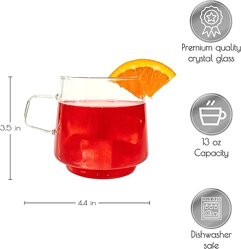 Miniatura 3 de Greenline Goods - Juego de tazas de café de vidrio transparente de 2 a 14 onzas apilables de vidrio transparente con asa, perfectas para decoración
