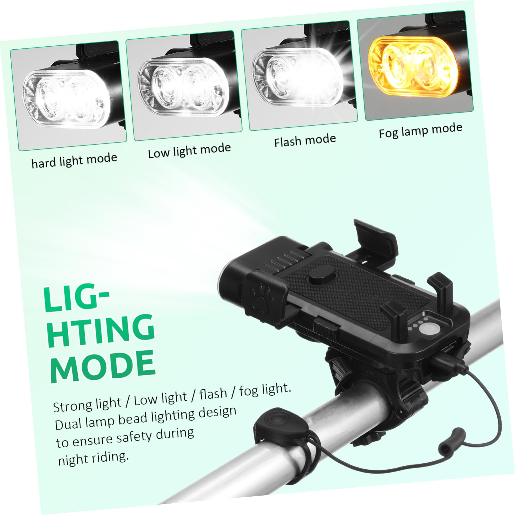 Supporto Smartphone per Bici con LED Ultra Luminosa Ricaricabile USB Anteriore e Speaker Integrato per Mountain Bike e Notturno