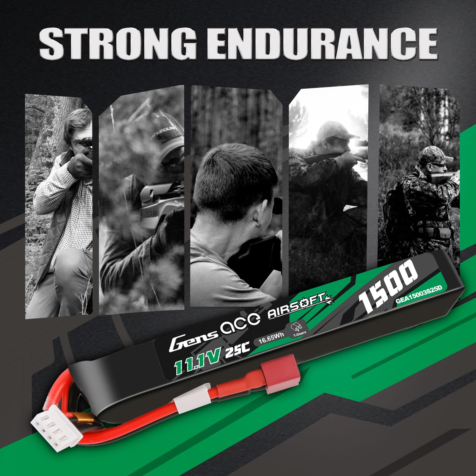 Gens Ace Batería LiPo 11,1 V 1500 mAh 25C 3S1P con Conector Deans (T-Deans), Compatible con Réplicas de Airsoft AEG