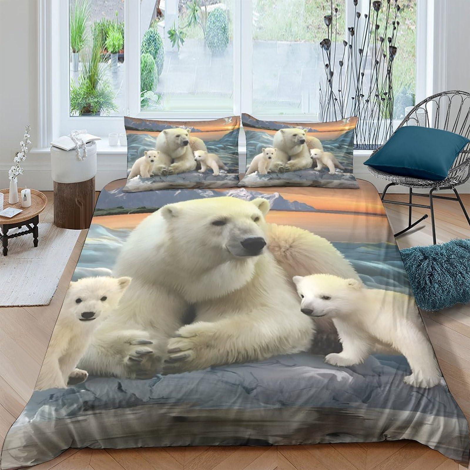 Ctjqhvkz Style-6 3D Printed Polar Bear Family Fitted Sheet Microfiber Soft Anti-Slip Bed Cover Bedroom Decor Machine Washable Single（135X200cm）