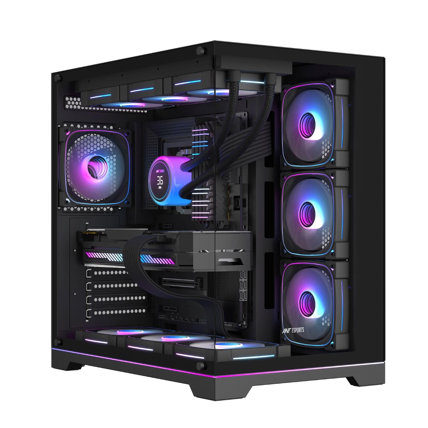 Ant Esports Crystal X7 Pro Max ATX Computer Case/Gaming Cabinet - Black | Support ATX, Micro-ATX, Mini-ITX | Pre-Installed 7 ARGB Infinity Mirror Fans