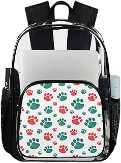 Mochila transparente com estampa de pata de cachorro fofo, mochila transparente impermeável de pata de cachorro colorida mochila transparente de PVC com alça de ombro reforçada para escola, trabalho, viagens, Multicor