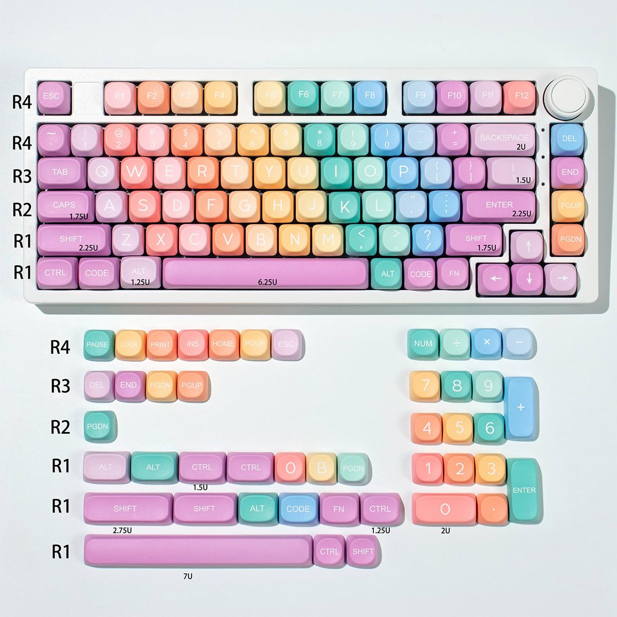 Copritasti in PBT, copritasti Rainbow Candy, 126 tasti, set di keycap con profilo MOA, copritasti colorati personalizzati a sublimazione per tastiere meccaniche Cherry Gateron MX Swithes