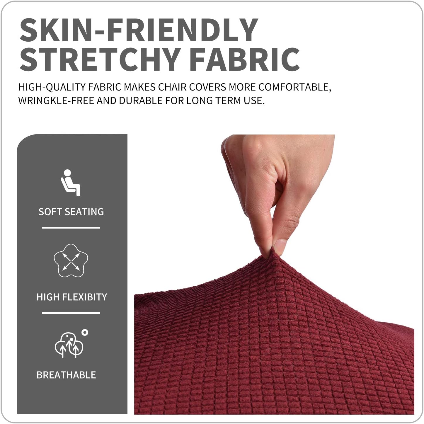 Deisy Dee Stretch XL/Oversized Soft Spandex Extra Large Dining Room Chair Covers for Kitchen Dining，Removable Washable Chair Protectors Slipcovers (Burgandy, 2)