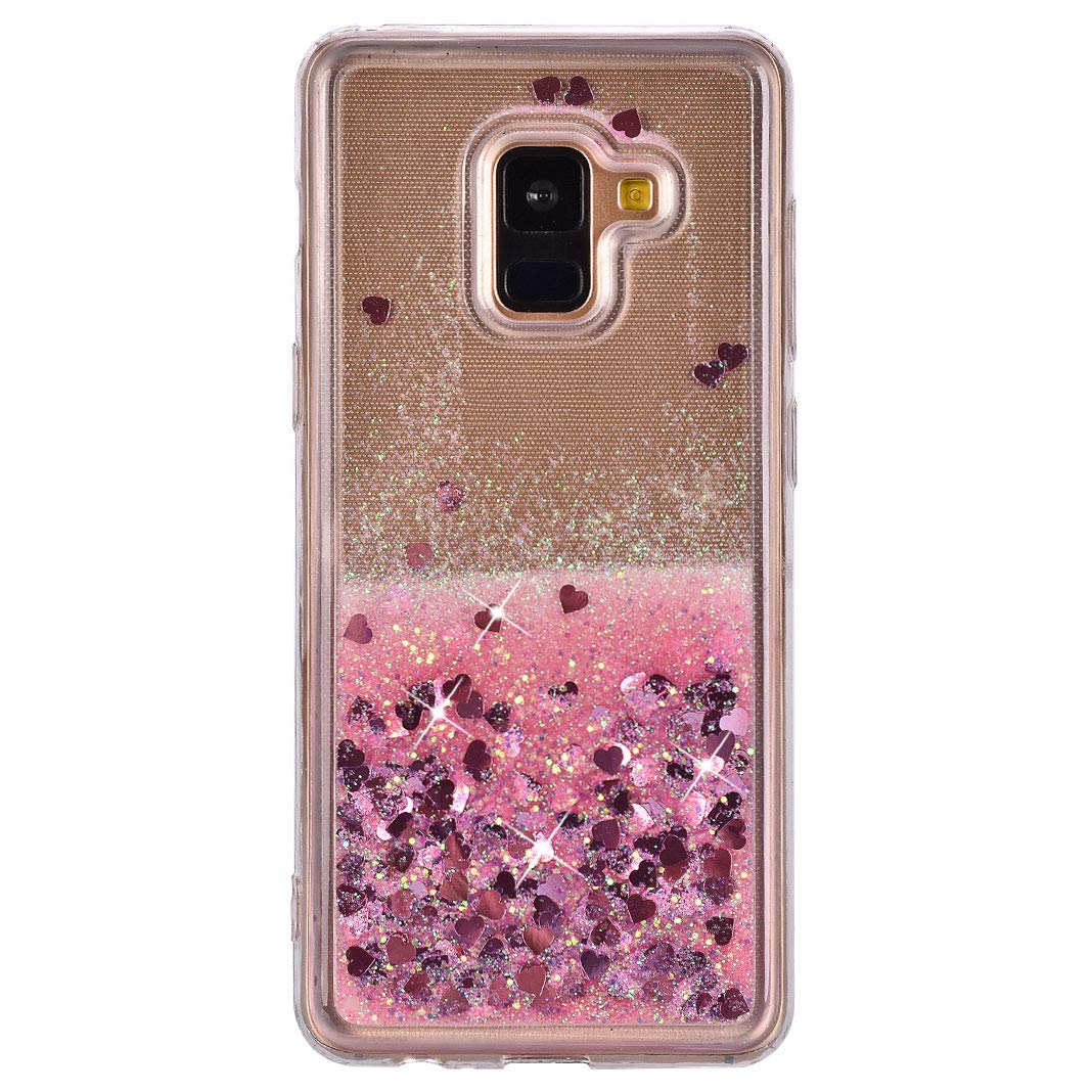 Compatible with Galaxy A8 2018 Case Glitter Pink, Bling Glitter Liquid Floating Quicksand Bumper Backcase Flexible Soft Gel Rubber Silicone Cover Phone Case Compatible with Samsung Galaxy A5 2018