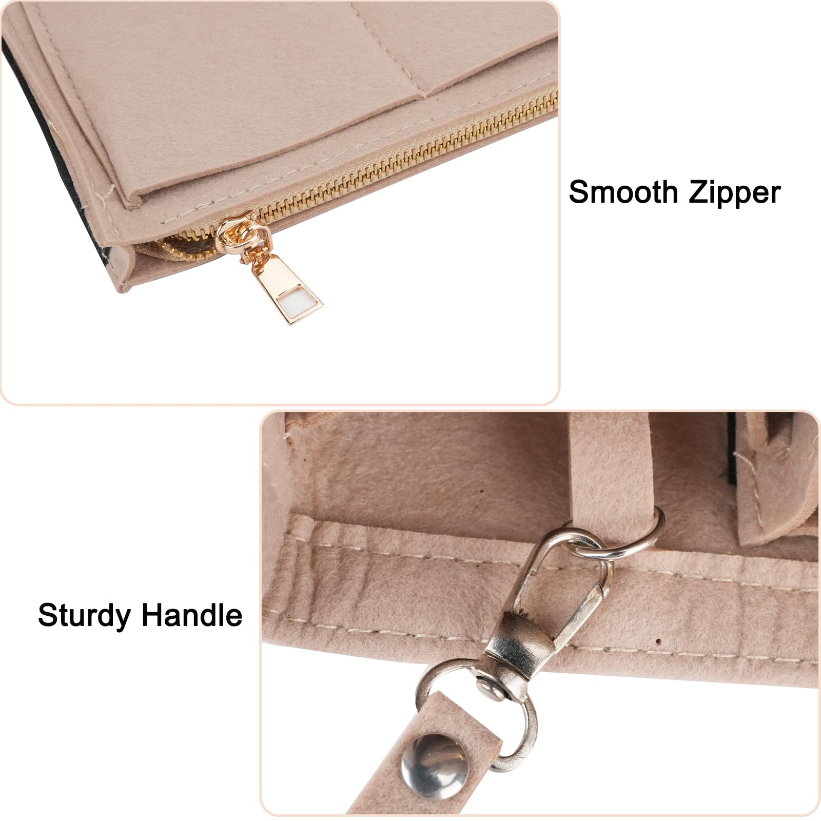 Swetfela 2 Pezzi Organizzatore per Borse,30x17x16 Cm Organizzatore per Borse in Feltro a Più Scomparti,Organizzatore per Borse Rimovibile di Grande Capacità con Portachiavi,Nero + Beige