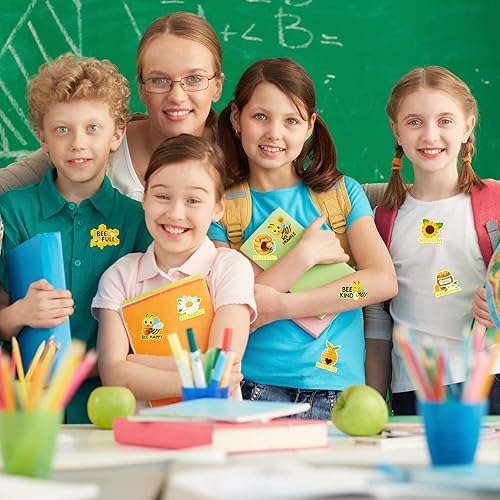 Miniatura 5 de Whaline 400 calcomanías de incentivo de abejas con tema de abeja, calcomanías adhesivas con frase positiva para estudiantes, etiquetas de recompensa