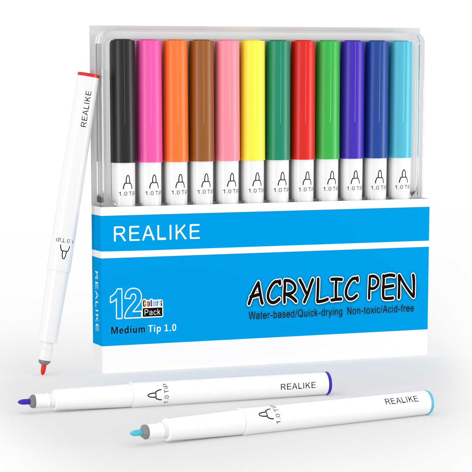 REALIKE Acrylic Paint Markers Pens for Fabric, Rock, Wood,Canvas, Paper, Stone, Ceramic, Glass and Art Supplies 1.0mm medium tips Gold Silver White Paint Marker Pen