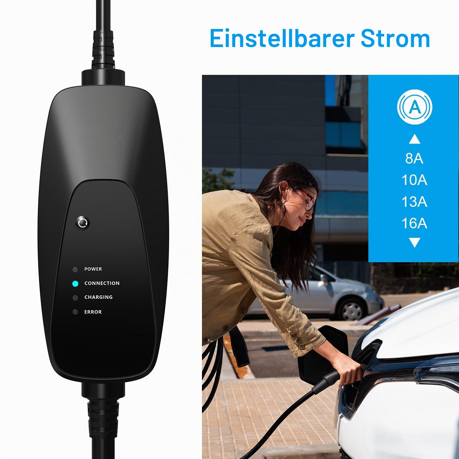ANTELA Typ 2 Ladekabel Schuko 3,6kW/7M/16A Tragbares EV Ladegerät | Ladekabel Elektroauto Typ 2 Schuko, 8A/10A/13A/16A Schaltbare Ladebox für Elektrofahrzeug/EV/PHEV IEC 62196-2