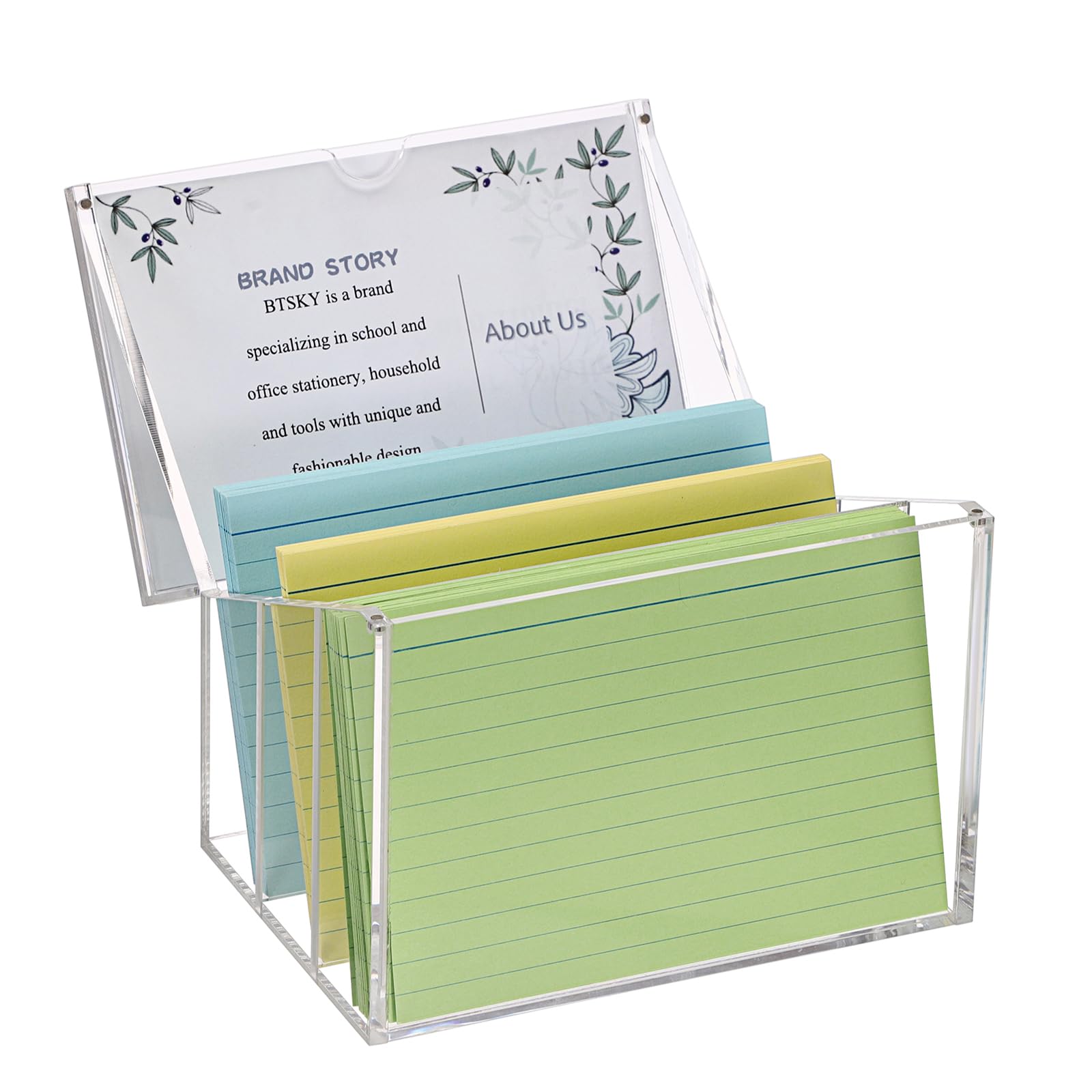 BTSKY Clear Acrylic 4 x 6 inch Index Card Box with Sign Lid & Removable Inserts, Divided 3-Compartment Index Card Holder Notecard Box Photo Storage Organizer for Filling Note Cards,Flashcards, Recipes