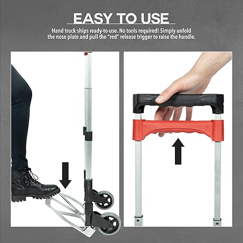 Miniatura 10 de Vergo, S300L,carretilla de mano plegable de acero industrial, plataforma móvil, capacidad hasta 400 lb, color plata