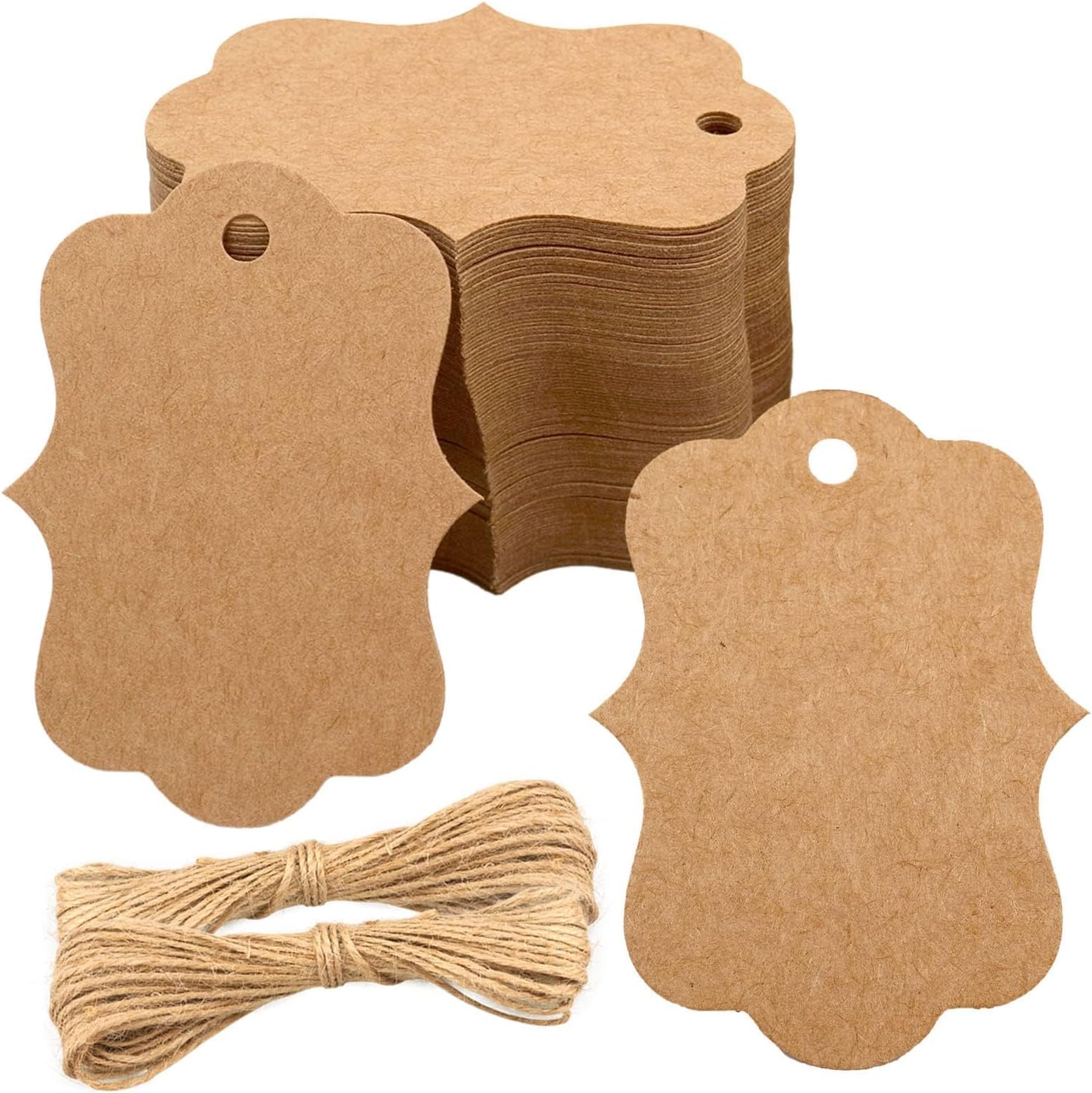 Bukela 200 Pcs Kraft Paper Gift Tags Double Sided Blank Gift Tags Brown Hang Tags Suitable for Wedding Birthday Holiday Party Favor (7cm x 5cm)