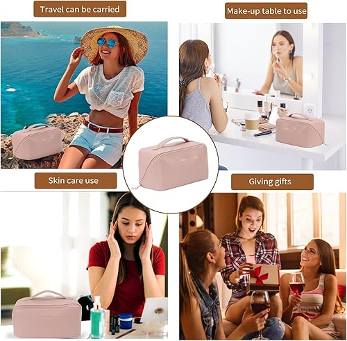 Miniatura 7 de Bolsa de maquillaje de viaje, 3 juegos de bolsas organizadoras de cosméticos de gran capacidad para mujeres, bolsas de aseo de piel sintética