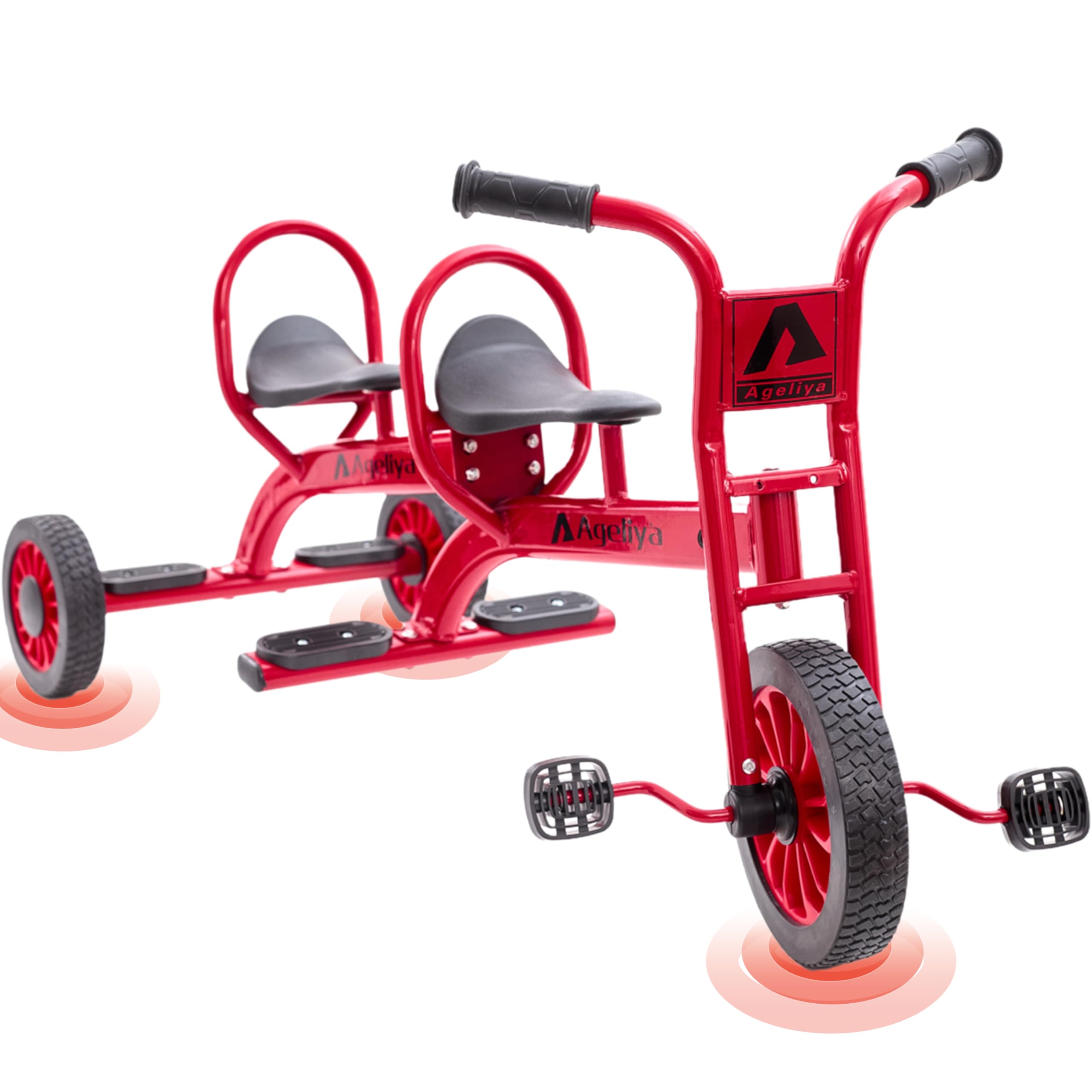 Ageliya Tandem Tricycles for Kids 5-7 Year Olds, 2 Seater Preschool Pedal Kids' Trike with Solid Rubber Tires & Sturdy Metal Frame, Elementary School Daycare Kindergarten Outdoor Playground Equipment
