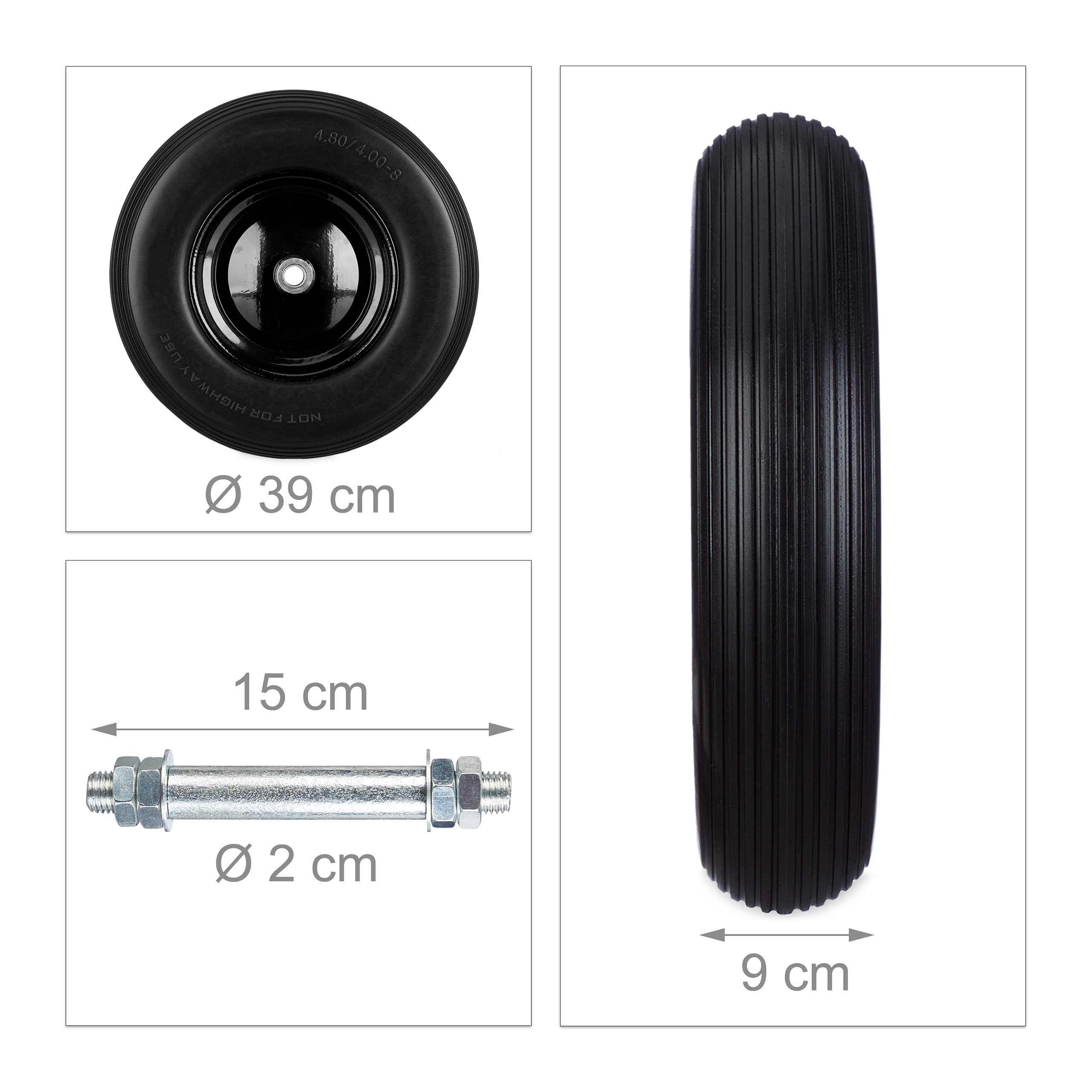 Kruiwagenwiel Met As 125mm Lengte, 400mm 4.80/4.00-8, Stalen Velg Luchtband 4pr Kogellager Lw248335
