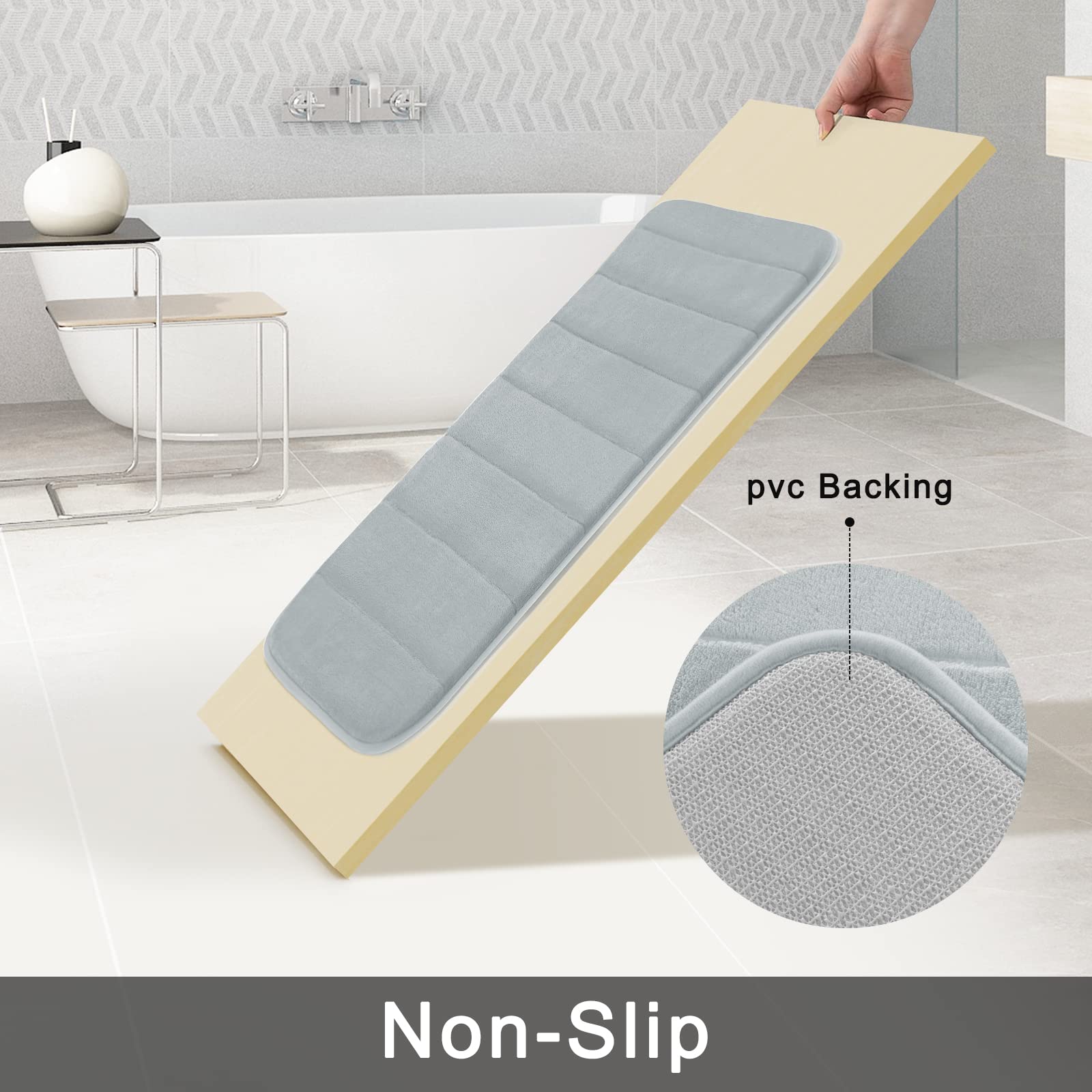 Yimobra 3 Pieces Memory Foam Bath Mat Sets, 31.5 x 19.8 + 17x24 and U-Shaped for Bathroom Rugs, Toilet Mats, Non-Slip, Soft Comfortable, Water Absorption, Machine Washable, Silver