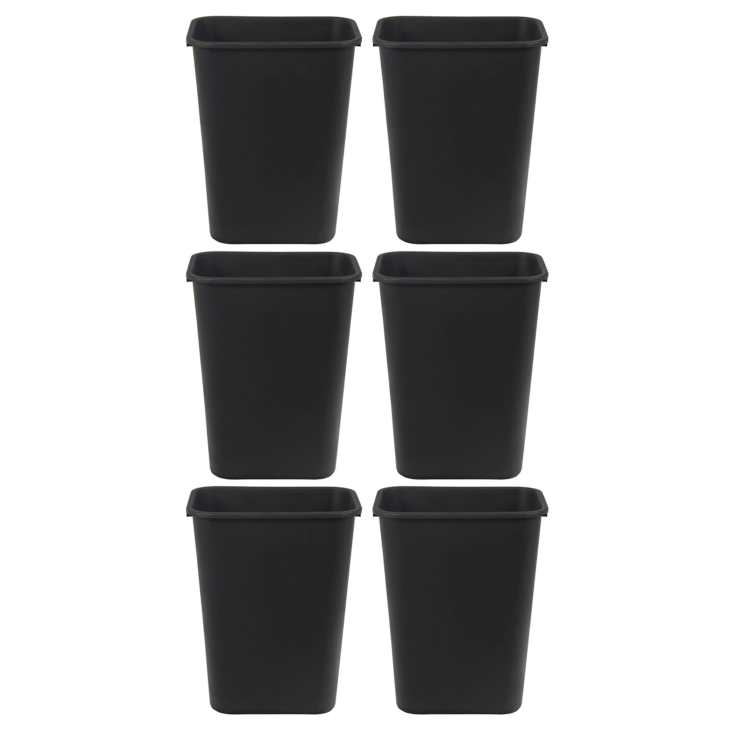 10 Gallon Commercial Office Wastebasket, Black, 6Pack