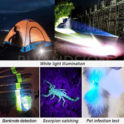 Miniatura 7 de Ruiandsion Linterna de luz negra UV, linterna súper brillante con luces UV y blancas, detector de orina para mascotas, perros y gatos, para manchas