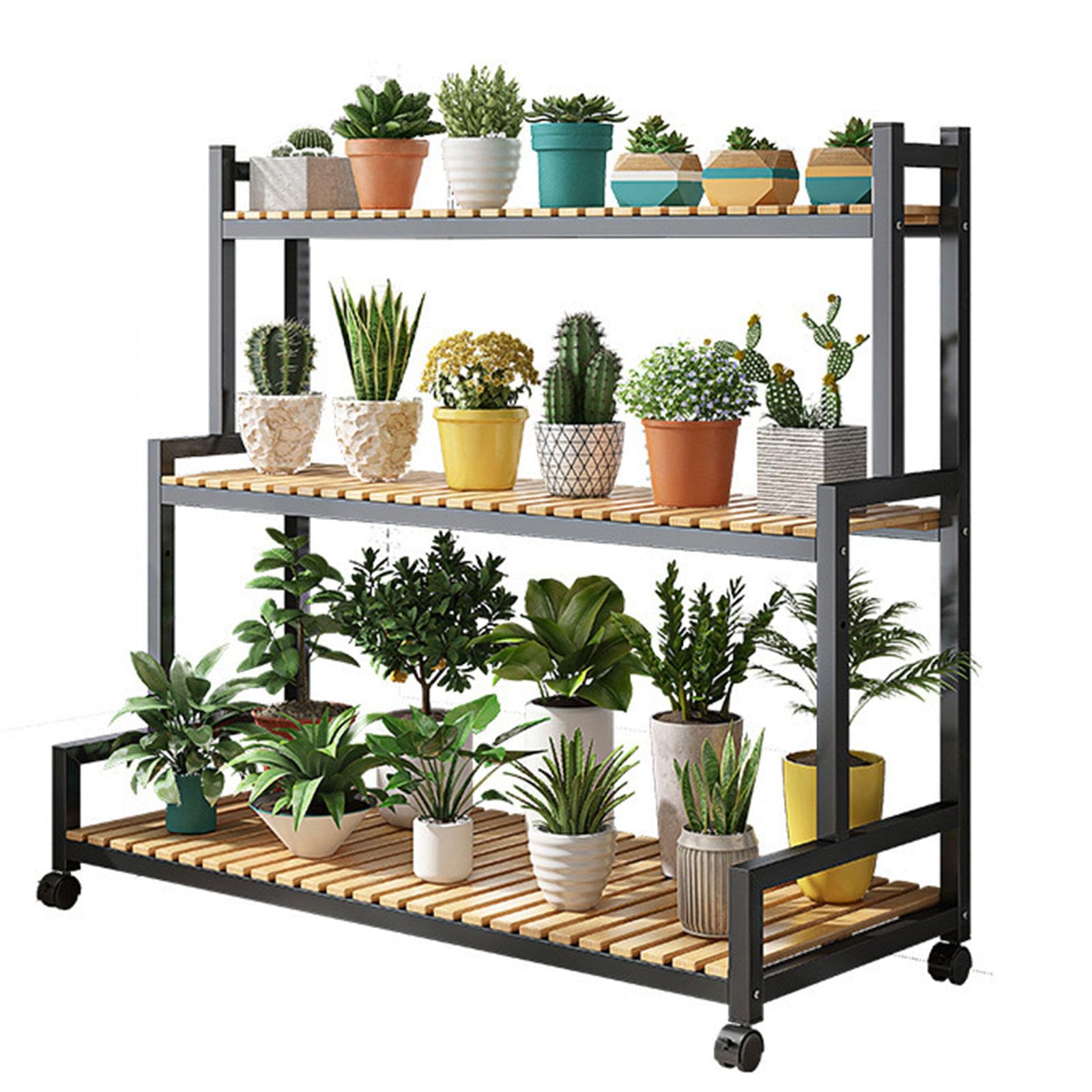YUANCHUTOP 3 Tier Metal Plant Stand Ladder Plant Shelf Tall Plant Stand Outdoor Indoor Steel-Wood Plant Shelves for Terrace Garden Corner Balcony, Living Room Storage,Black-100cm