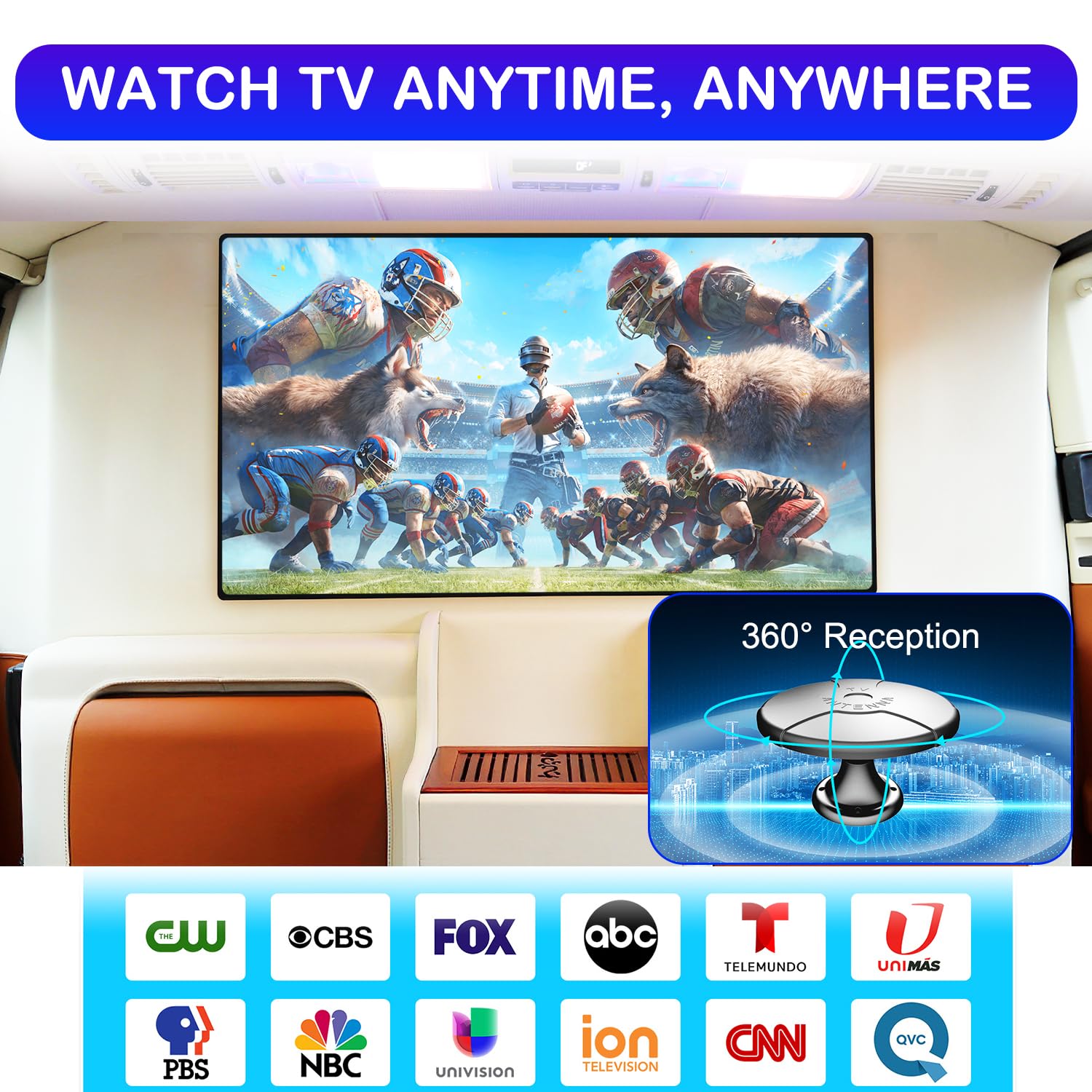 Antena de TV digital de largo alcance para exteriores, amplificador de señal de 16 pies, cable coaxial para caravana, remolque, camión, caravana, barco, color negro