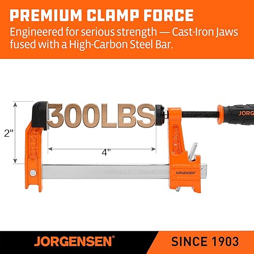 Miniatura 3 de Jorgensen Juego de 2 abrazaderas de barra de acero, 4 pulgadas de servicio ligero, límite de carga de 300 libras, para carpintería