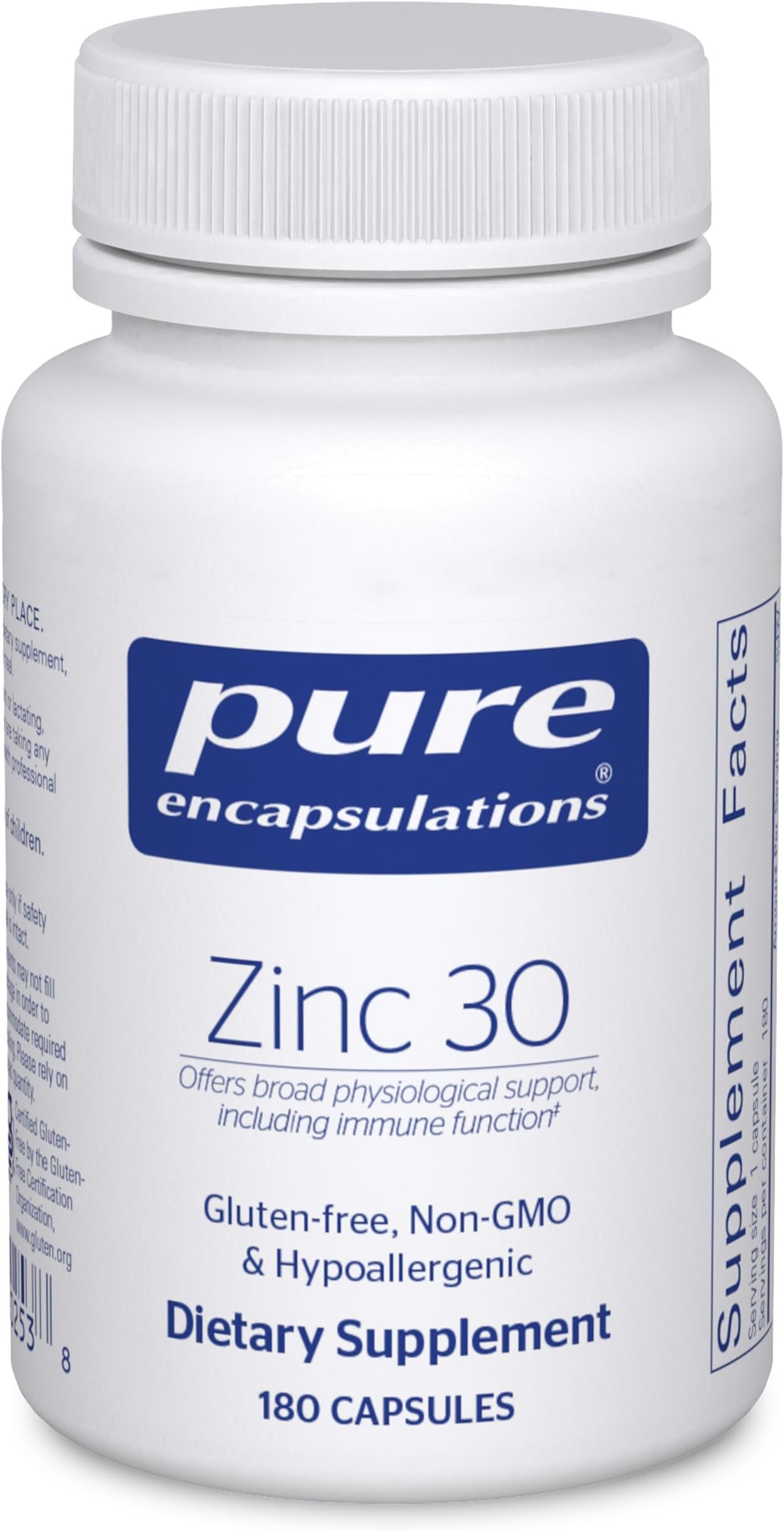 Pure EncapsulationsZinc 30 mg - Highly Absorbable - for Immune System Support - Zinc Picolinate - 180 Capsules