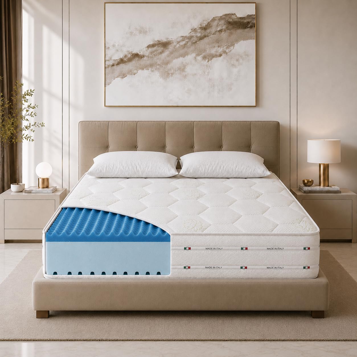 Materasso Matrimoniale 160x190 in Memory Foam e Waterfoam - Alto 22 cm, Ortopedico, Ergonomico e Anallergico - CUSCINI MEMORY OMAGGIO, GARANZIA 10 ANNI, 100% MADE IN ITALY