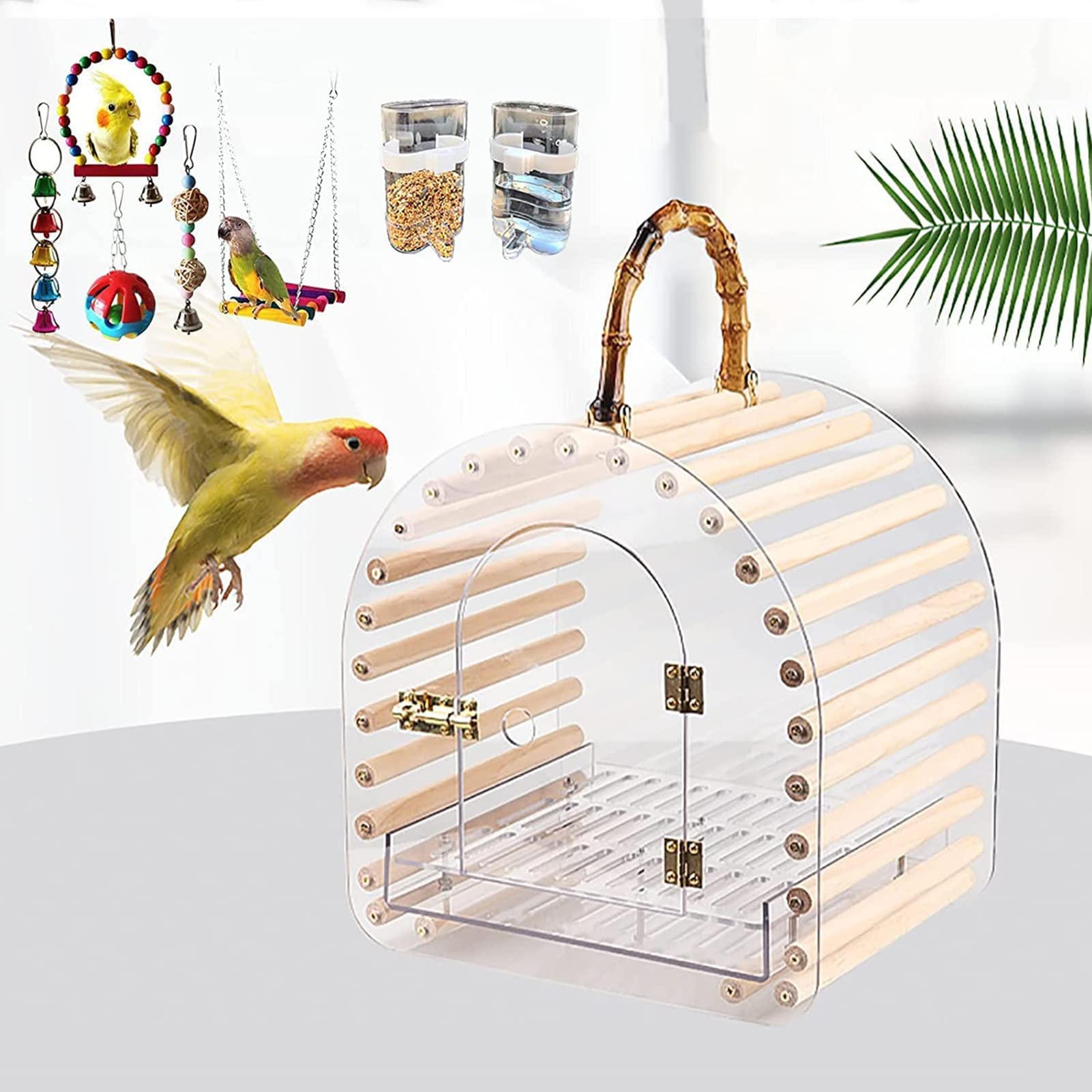 Buy xixihome Acrylic Bird cage Travel cage, with Water Dispenser Food