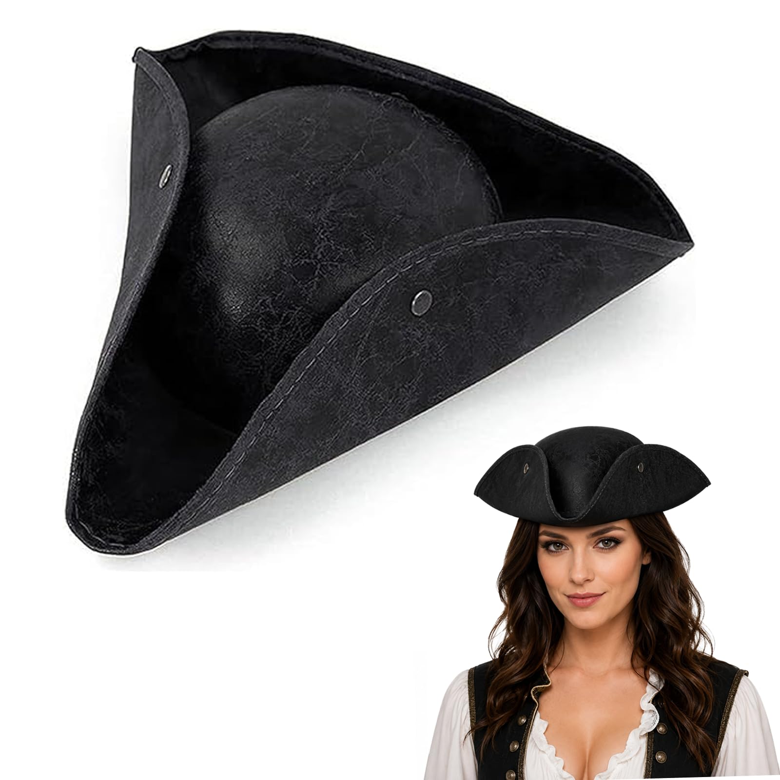 Pirate Hat, Halloween Pirate Hat for Adult, Halloween Costume Accessories, Pirates Accessories for Men Women, Tricorn Hat Pirates Cap, Colonial Medieval Accessory for Pirated Theme Party Cosplay