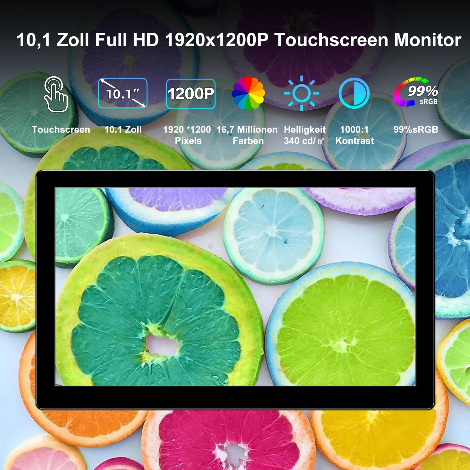 Portable Monitor Touchscreen, 10,1 Zoll Tragbarer Monitor Touchscreen Full HD 1920x1200 IPS Bildschirm, HDMI USBC Externer Bildschirm für PC Laptop Computer PS4 PS5 Xbox Ras Pi