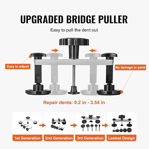 Miniatura 4 de VEVOR Kit de eliminación de abolladuras, kit de reparación de abolladuras sin pintura con levantador dorado, extractor de puente, extractor de