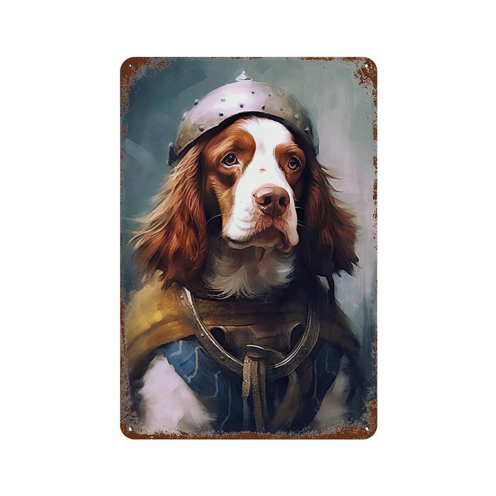 Brittany Spaniel Viking 11.8"x7.9" Decorative Tin Sign, Rustic Home Decor for Patio, Garden Room And Bar Decor