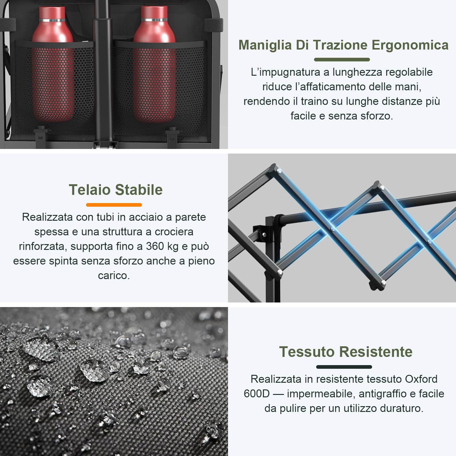 Carrello Pieghevole su Ruote 120L, 160KG Carrello Spiaggia Natale per Animali Domestici con Braccioli Regolabili Sacchetti per Tazze, Trasportatore Picnic per Campeggio All'aperto Giardino