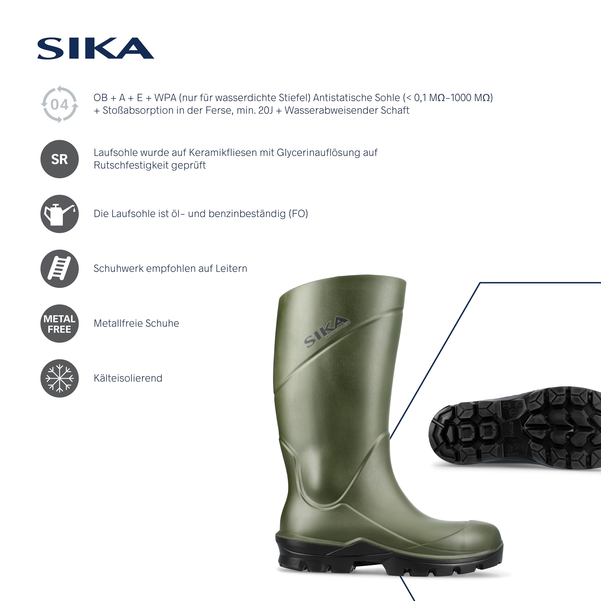 SIKA Unisex PU-Arbeitsstiefel, leichte und bequeme Schuhe, rutschfeste,selbstreinigende Laufsohle,Wärmeisolierung für Kälte&Hitze, stoßdämpfende Innensohle für Landwirtschaft, Fischerei&Medizinbranche