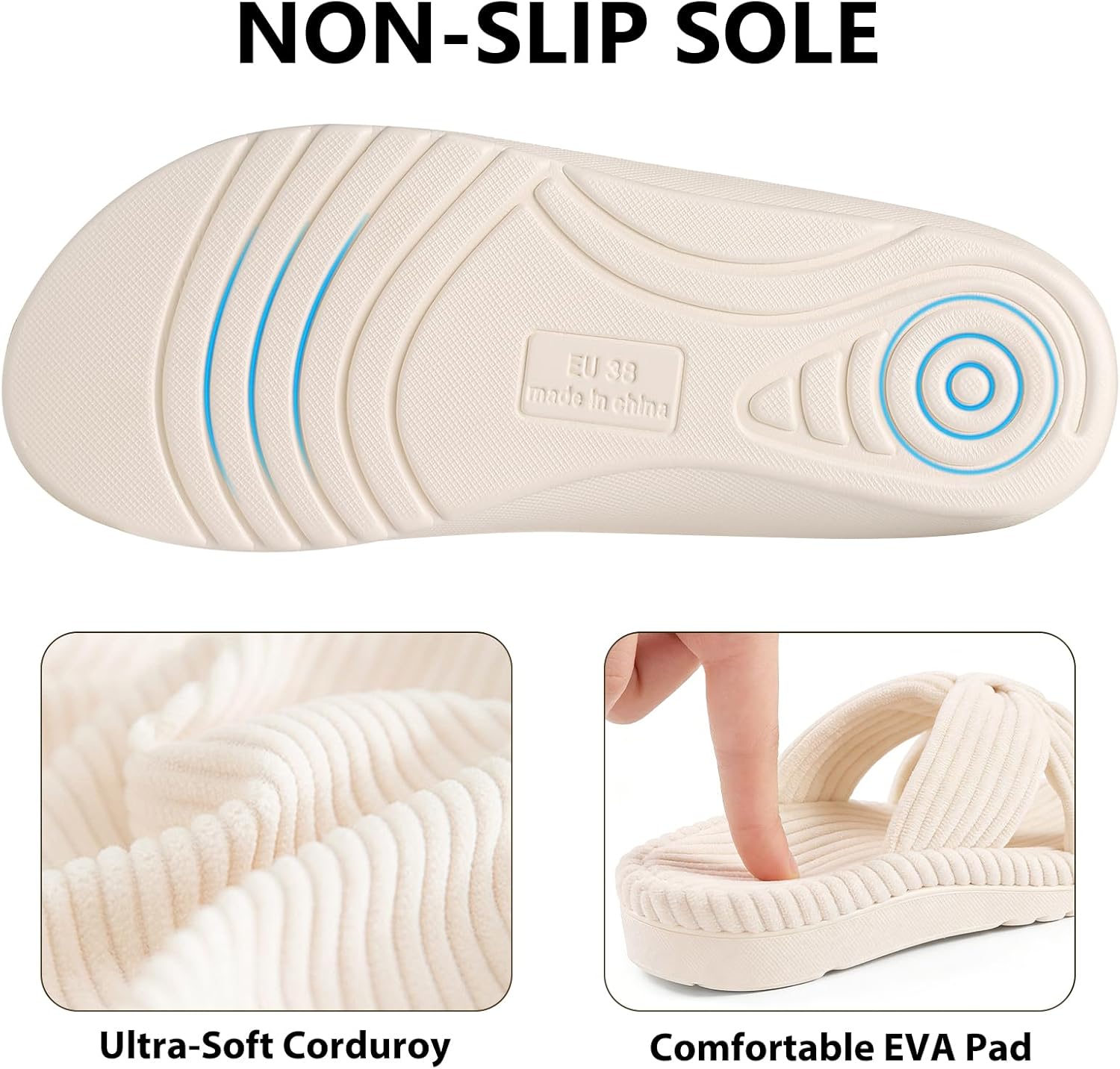 Litfun Orthopedic Arch Support Slippers for Women Comfortable Open Toe Indoor House Slippers Corduroy Cross Bow Bedroom Shoes for Plantar Fasciitis - Image 5