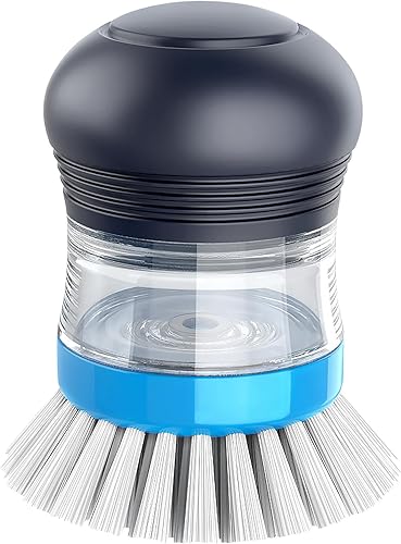 MR.SIGA Cepillo dispensador de jabón, cepillo de cocina para limpiar platos, ollas, sartenes, fregaderos, paquete de 1, azul marino y azul