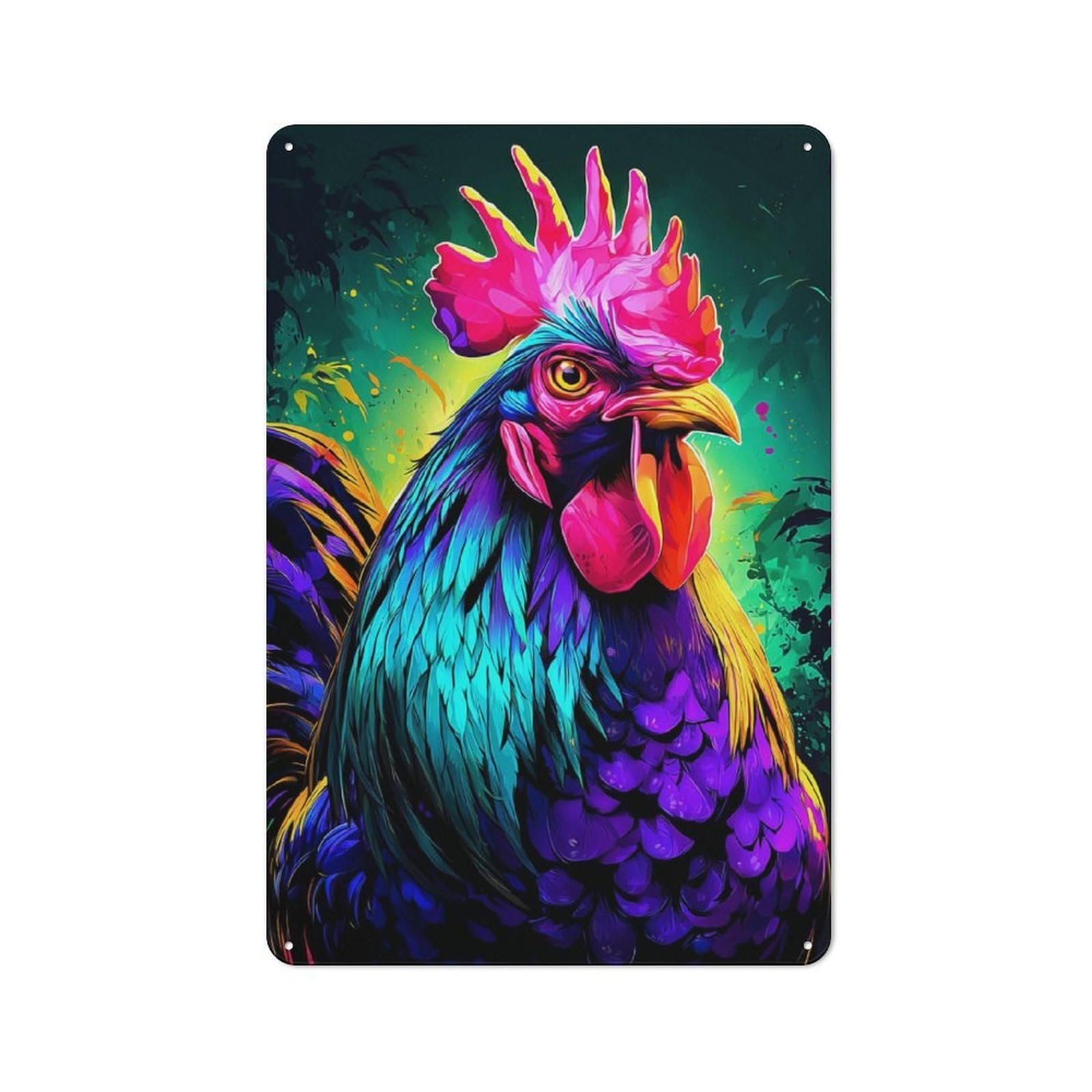 Junmoney Vibrant Rooster Artwork Vintage Tin Sign 30X20cm, Rustic Bistro Wall Plaque For Kitchen, Cafe, Pantry Or Dining Room