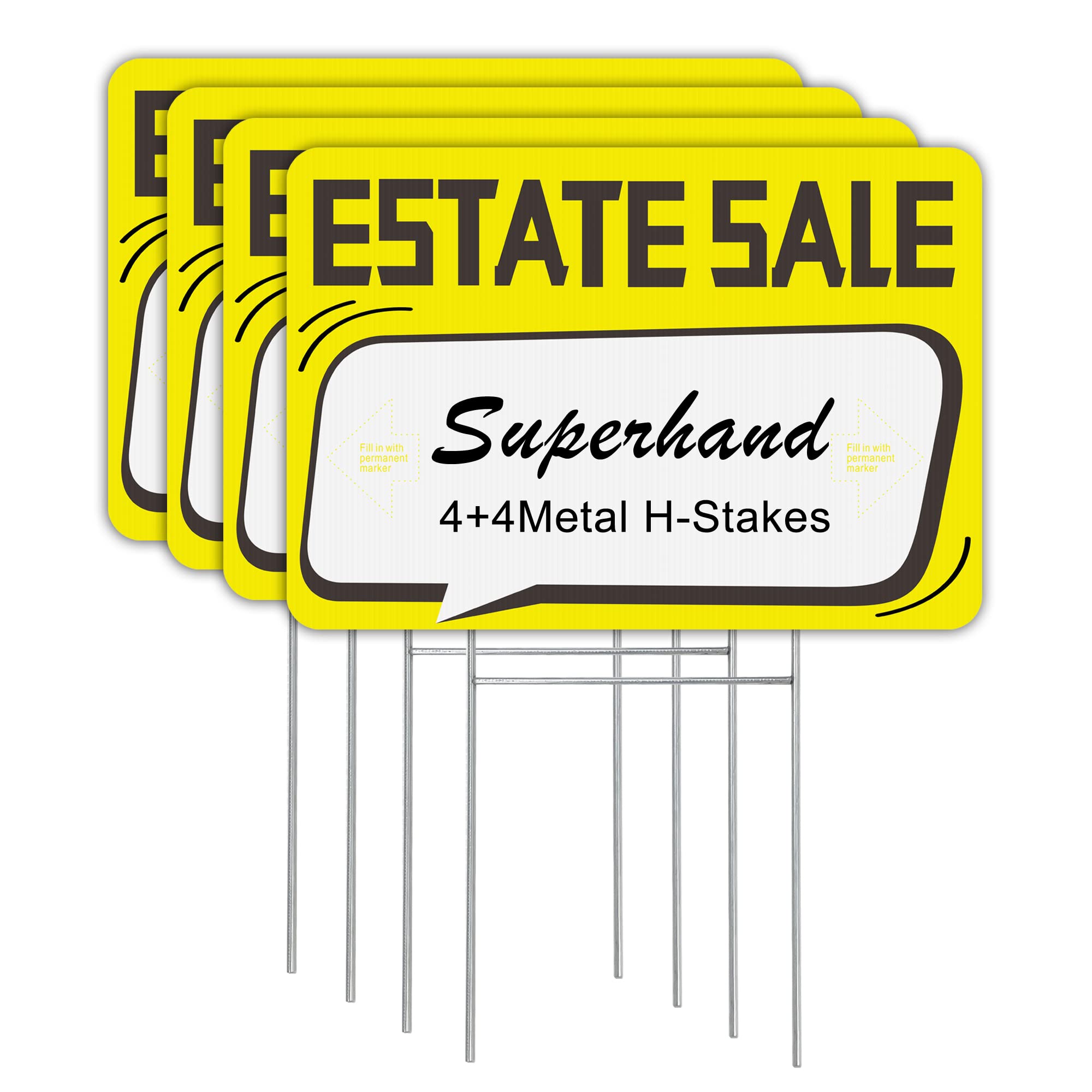 LARREEDEEstate Sale Signs with Stakes Double Sided, Premium 4 Pack 12" x 18" High Visibility Signs with Directional Arrows